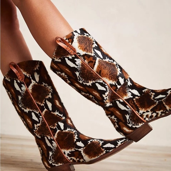 Free People Montage Hair On Ocelot Dagget Western Boots Size 8 New - Picture 2 of 15